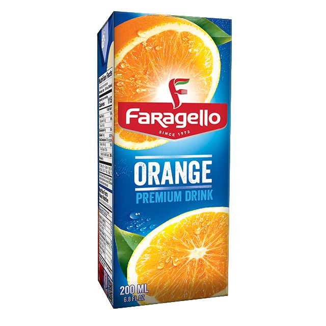 1 CARTON en Brique de Faragello Orange – Premium Drink 200mlx24
